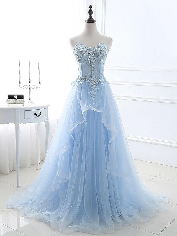 Sleeveless Dress For WeddingA-Line/Princess Tulle Applique Sweetheart Sleeveless Sweep/Brush Train Dresses