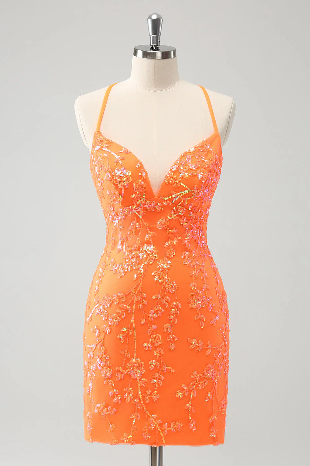 homecoming party dressesAmzcw Sparkly Orange Lace-Up Back Tight Short Homecoming Dress with Sequins