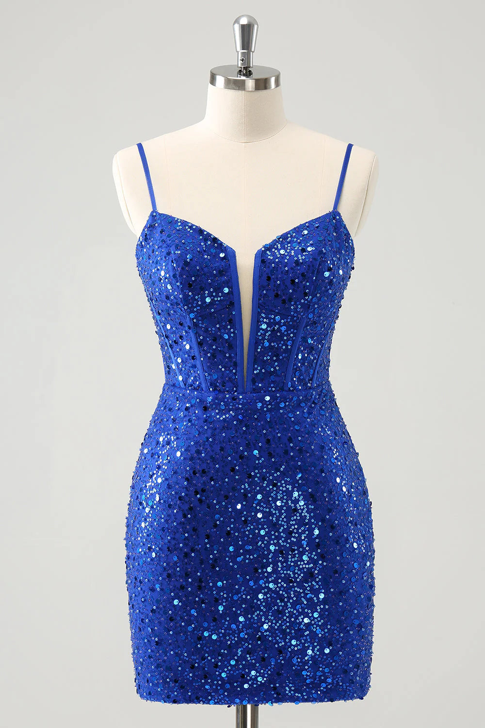 casual party dressesAmzcw Sparkly Royal Blue Corset Tight Short Homecoming Dress with Sequins