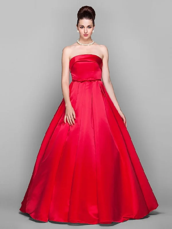 Sleeveless Dress High-LowElegant Dress Quinceanera Floor Length Sleeveless Strapless Satin with Bow(s)