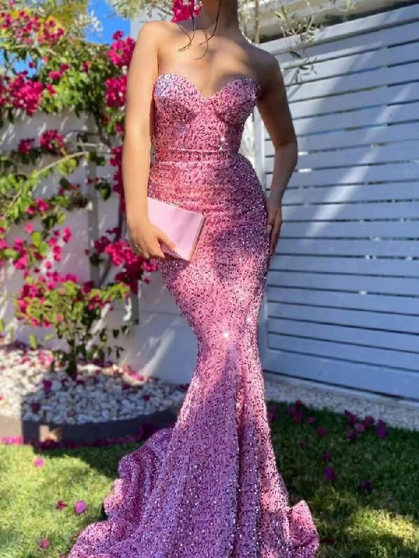 Sleeveless Dress In ChiffonElegant Pink Strapless Sequin Sleeveless Dresses