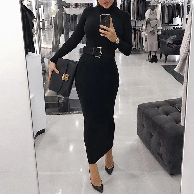 Flattering Long Sleeves DressFashionSierra - Fashion Women Turtleneck Long Sleeve Dress