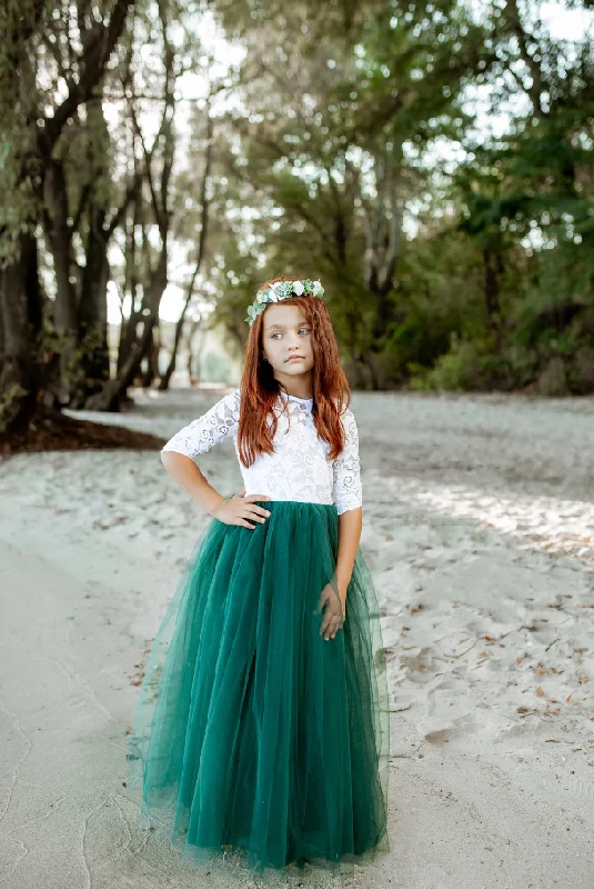 Fuzzy Knit Long Sleeves DressLong Sleeve Dark Green Flower Girl Dress