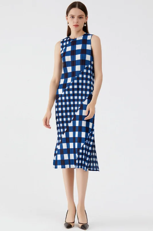 Sleeveless Dress GraduationPlaid Print Sleeveless Full Pleated Dress