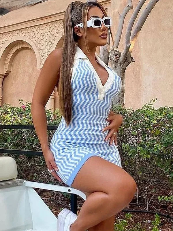 Sleeveless Dress In DenimSexy V-Neck Backless Sleeveless Short Polo Shirt Dress