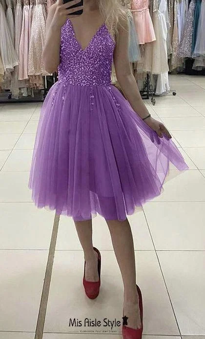 themed party dressesShort Beaded Sparkle Tulle Homecoming Dress