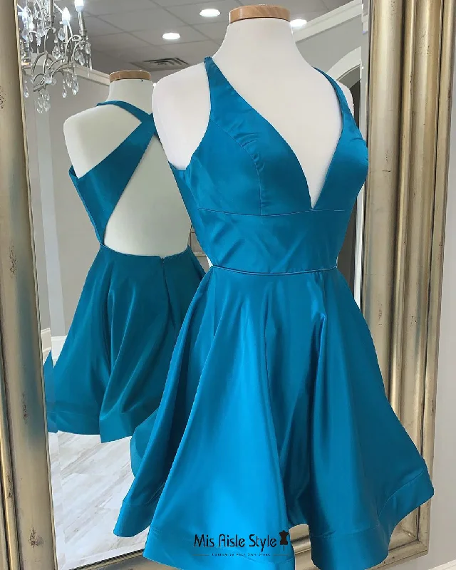 winter party dresses (with tights)Short Criss Cross Back Blue Homecoming Dress