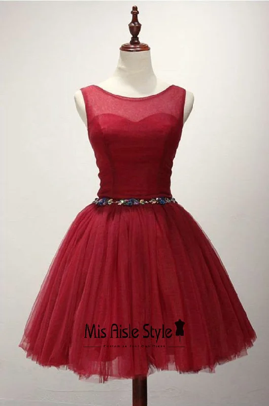 birthday party dressesShort Dark Red Tulle Homecoming Dress