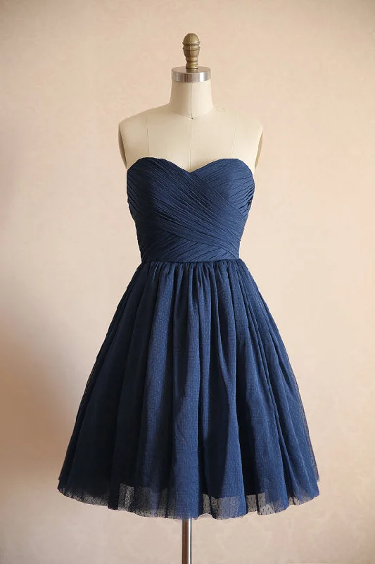 affordable luxury party dressesShort Davy Navy Tulle Homecoming Dress