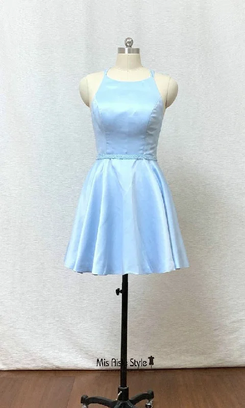 breathable party dressesShort Light Blue Homecoming Dress