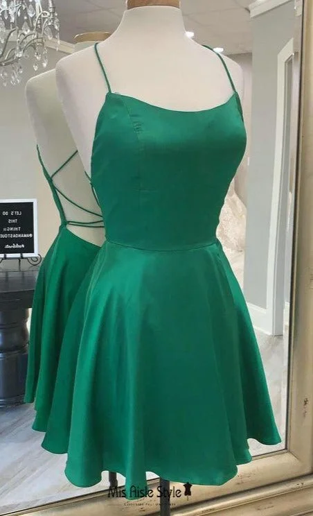 glam party dressesShort Square Neckline Green Homecoming Dress