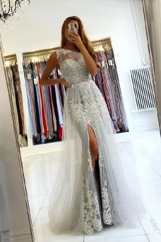 prom dress style guidesAffordable Lace Silver Prom Dresses One Shoulder Tulle with Beadings