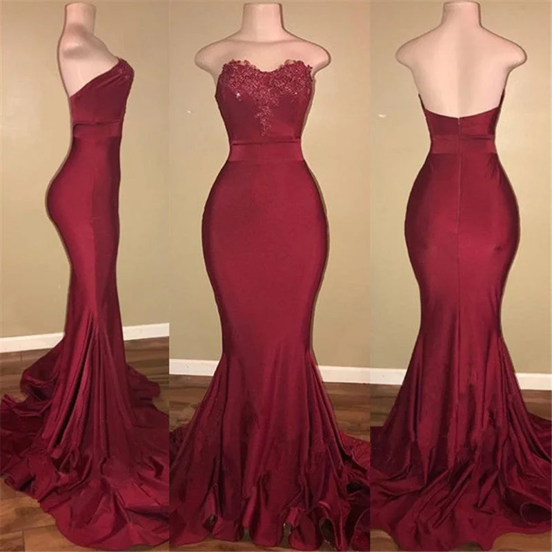 cap sleeve prom dressesLong Mermaid Strapless Burgundy Prom Dresses