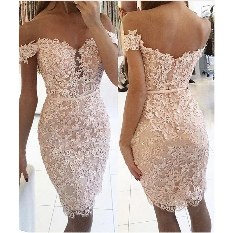 budget-friendly prom dressesOff-the-Shoulder Short Lace Prom Dresses Mermaid