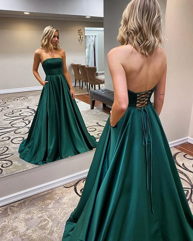 modern prom dressesSimple Long Green Formal Prom Dresses Lace Up