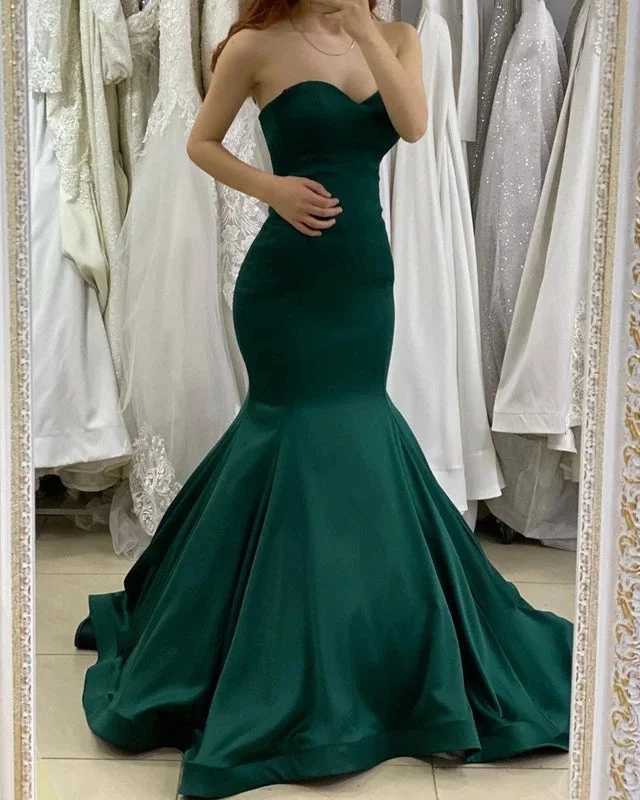 prom dresses for fallSweetheart Mermaid Long Sleeveless Green Prom Dresses